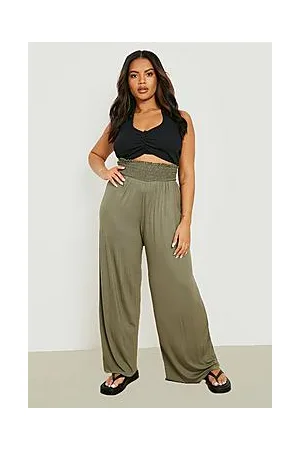 Boohoo Plus Shirred Waist Wide Leg Trousers