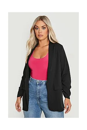 Boohoo Plus Ruched Sleeve Blazer