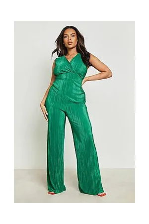 Boohoo Plus Plisse Wrap Jumpsuit