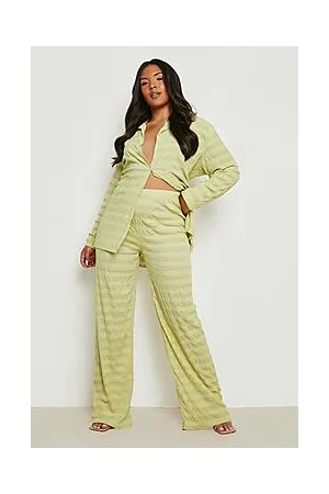 Boohoo Plus Crinkle Stripe Wide Leg Trousers