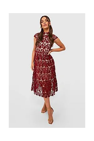 Boohoo Boutique Lace Midi Skater Bridesmaid Dress