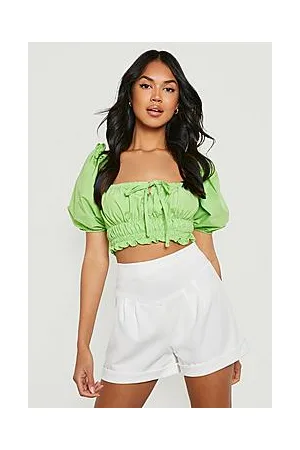 Boohoo Puff Sleeve Poplin Ruched Crop Top
