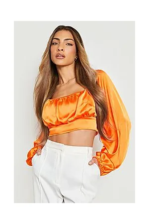 Boohoo Ruched Bust Volume Sleeve Satin Corset Top