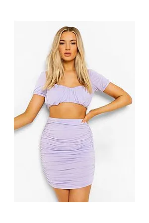 Boohoo Ruched Sweetheart Bralette And Mini Skirt