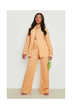 Boohoo Plus Crinkle Stripe Wide Leg Trousers