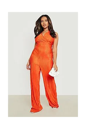 Boohoo Plus Plisse Wrap Jumpsuit