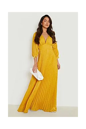 Boohoo Dobby Mesh Pleated Balloon Sleeve Maxi Dress