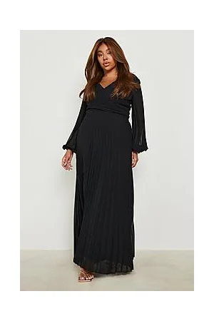 Boohoo Plus Pleated Wrap Over Detail Maxi Dress
