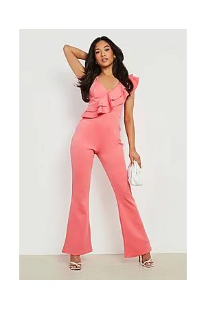 Boohoo Petite Asymmetric Ruffle Flare Jumpsuit