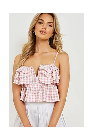 Boohoo Gingham Ruffle Crop Top