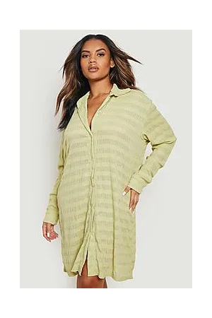 Boohoo Plus Crinkle Stripe Shirt Dress
