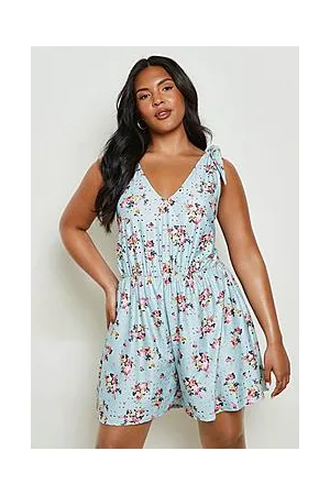 Boohoo Plus Floral Broderie Tie Strap Playsuit
