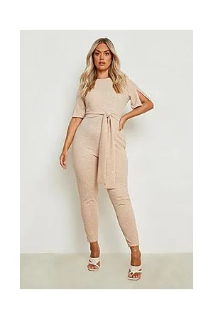 Boohoo Plus Spot Cape Sleeve Belted Jumpsuit