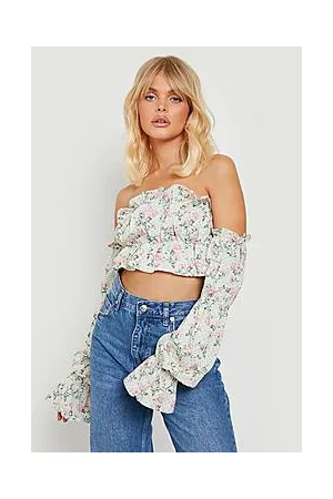 Boohoo Woven Floral Off The Shoulder Crop Top