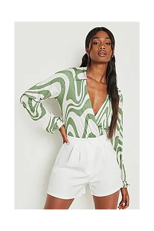 Boohoo Wave Print Collared Bodysuit