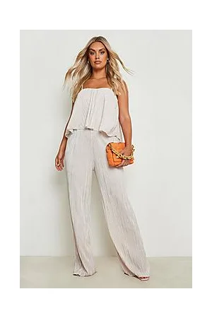 Boohoo Plus Plisse Strappy Wide Leg Jumpsuit