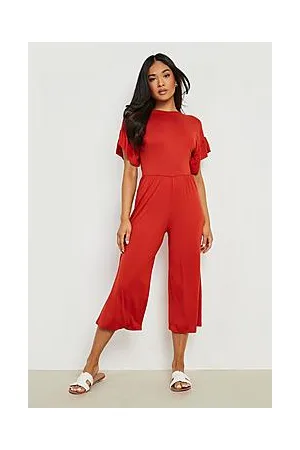Boohoo Petite Ruffle Sleeve Culotte Jumpsuit