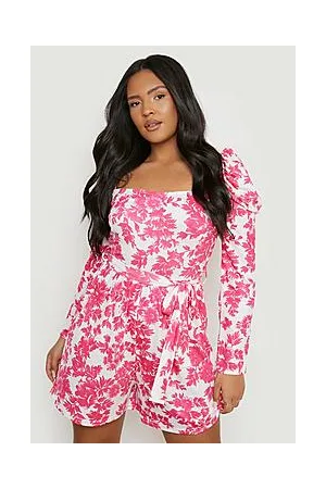 Boohoo Plus Porcelain Puff Sleeve Belted Playsuit