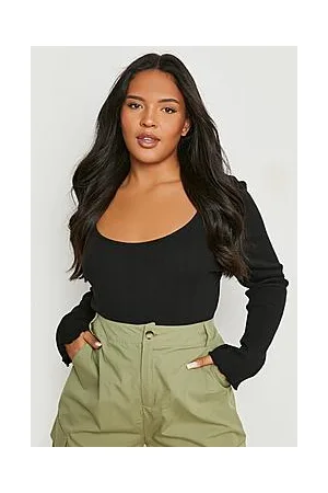 Boohoo Plus Knitted Rib Plunge Bodysuit