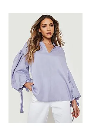 Boohoo Tie Detail Volume Sleeve Linen Blouse