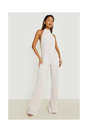 Boohoo Plisse High Neck Wide Leg Jumpsuit