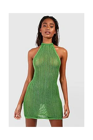 Boohoo Recycled Crochet Halterneck Mini Beach Dress