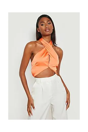 Boohoo Satin Halterneck Crop Top