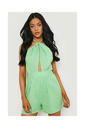 Boohoo Tall Strappy Halter Neck Linen Playsuit