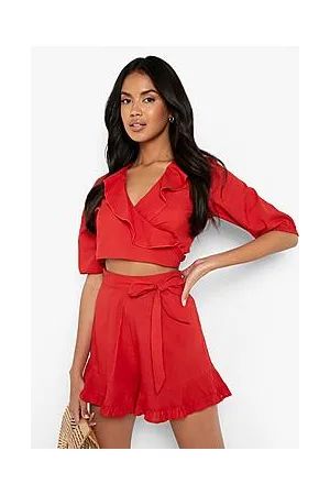 Boohoo Cotton Crop Top & Frill Short