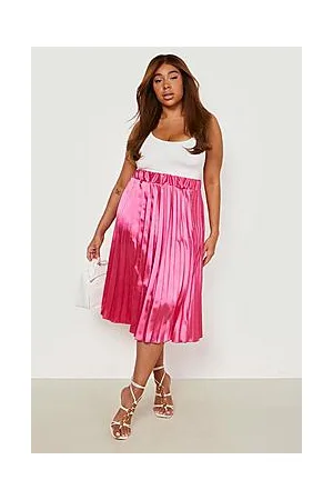 Boohoo Plus Pleated Satin Midi Skirt