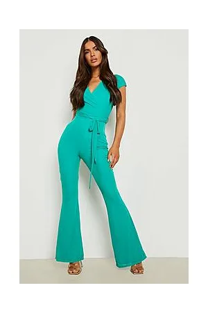 Boohoo Mesh Belted Flare Leg Jumpsuit