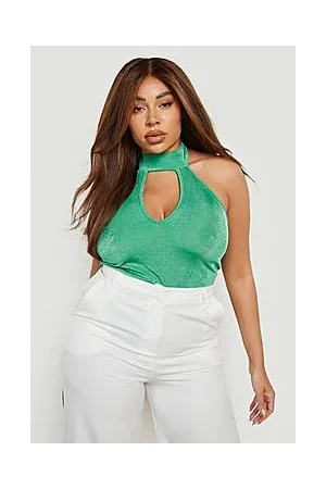 Boohoo Plus High Neck Plunge Slinky Bodysuit