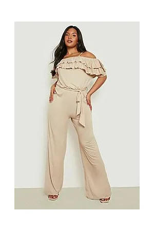 Boohoo Plus Ruffle Bardot Wide Leg Jumpsuit