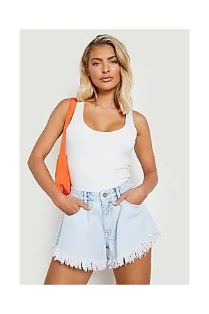Boohoo High Waist Fray Hem Floaty Denim Short