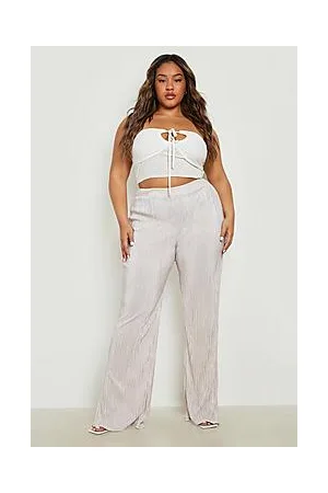 Boohoo Plus Plisse Split Hem Wide Leg Trousers