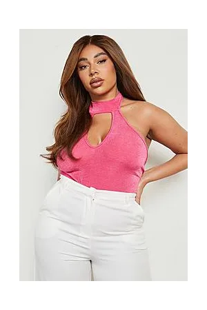 Boohoo Plus High Neck Plunge Slinky Bodysuit