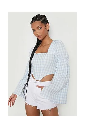 Boohoo Tall Flare Sleeve Gingham Corset Top