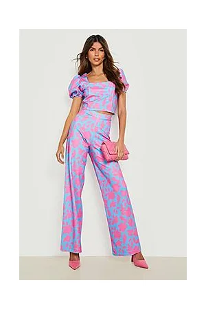 Boohoo Puff Sleeve Crop & Wide Leg Trousers