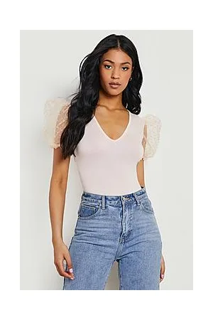 Boohoo Tall Spot Organza Puff Sleeve Bodysuit