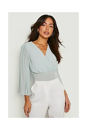Boohoo Pleated Chiffon Sleeve Wrap Bodysuit