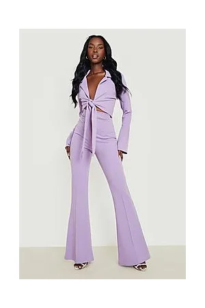 Boohoo Flared Sleeve Knot Blazer & Flared Trousers
