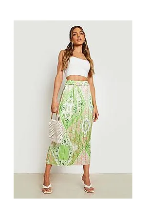 Boohoo Scarf Print Satin Pleated Midaxi Skirt