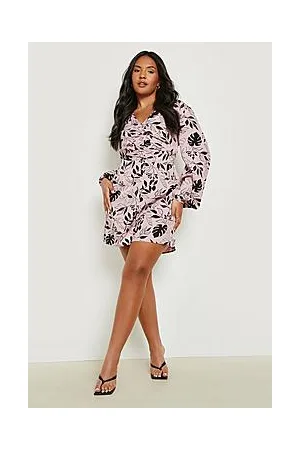 Boohoo Plus Woven Printed Ruched Playsuit