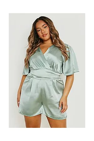 Boohoo Plus Satin Angel Sleeve Playsuit