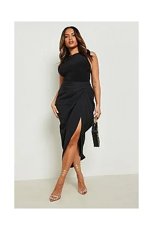 Boohoo Plus Woven Ruched Front And Back Midi Skirt