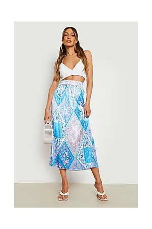Boohoo Scarf Print Satin Pleated Midaxi Skirt