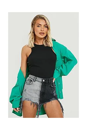 Boohoo Spliced Rip Denim Shorts