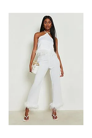 Boohoo Feather Trim Cropped Skinny Trouser