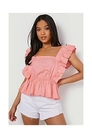 Boohoo Petite Broderie Square Neck Ruffle Crop