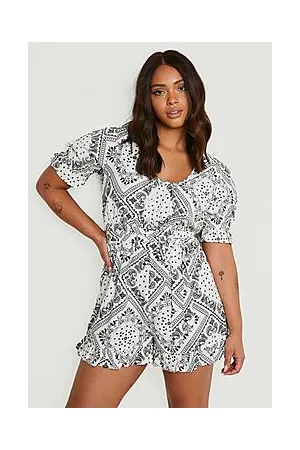 Boohoo Plus Scarf Print Woven Playsuit